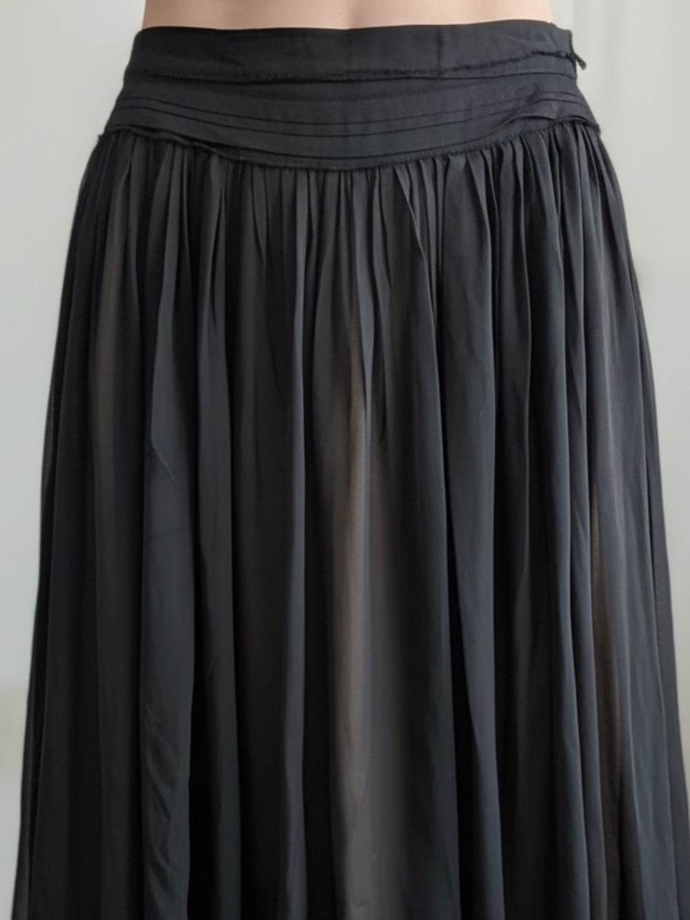 Banana Republic Black Silk Chiffon Midi Skirt with Nude Lining